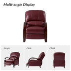 Fauteuil inclinable manuel Alex Mid-century Modern Cigar en cuir véritable avec accoudoirs incurvés en bois