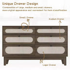 52.1 Commode en rotin avec station de charge, commode en bois à 6 tiroirs pour chambre à coucher avec tiroirs de capacités variées