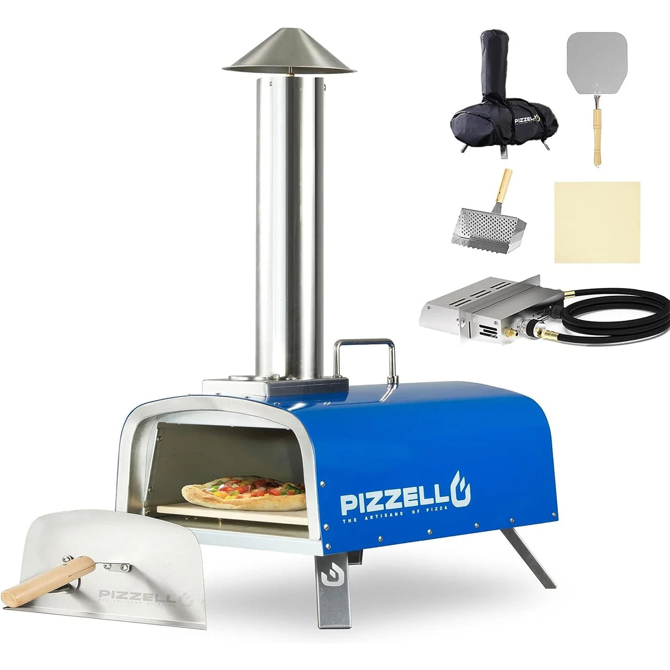 Four à Pizza Extérieur Multi-Combustibles avec Brûleur à Gaz et Boîte à Bois - 12 pouces