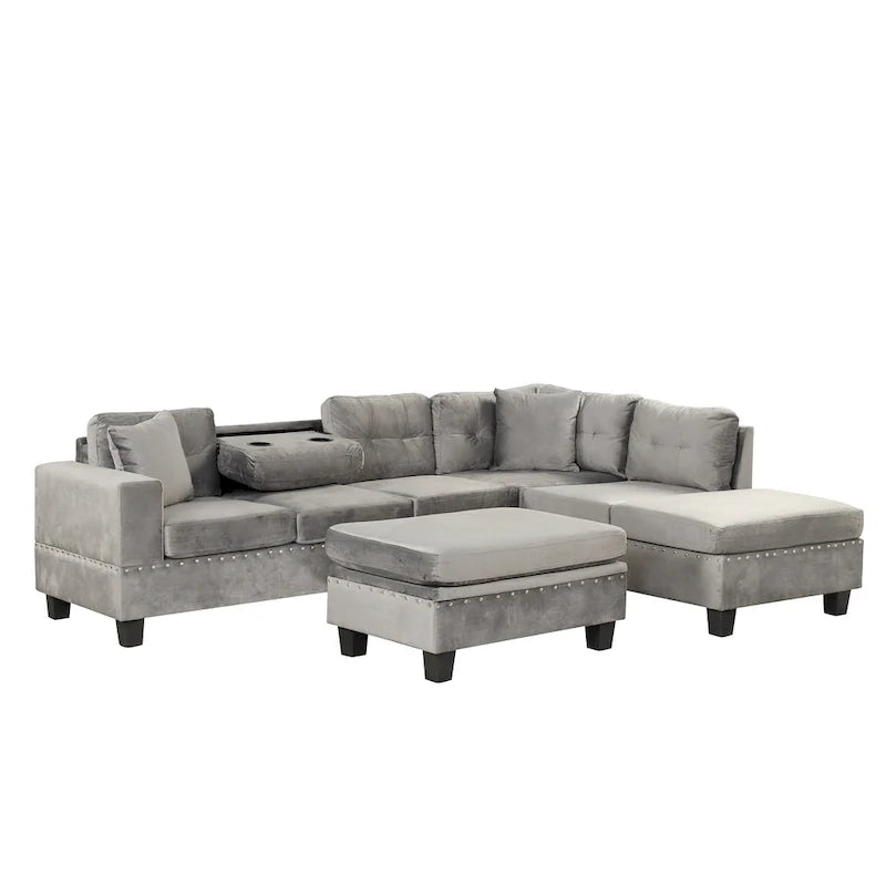 Canapé d'angle moderne 7 places avec pouf de rangement 105