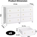 Commode à 6 tiroirs pour chambre à coucher, 120 cm de large, commode en bois, commode à tiroirs larges et modernes, pour chambre à coucher, salon, blanc