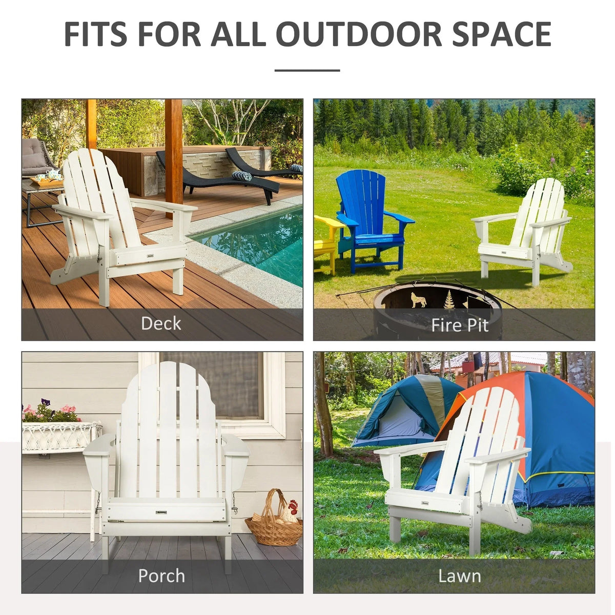 Chaise Outsunny Adirondack Pliante, Chaises de Plage Longues en Plastique HDPE Tout Temps pour Patio, Terrasse et Mobilier de Jardin