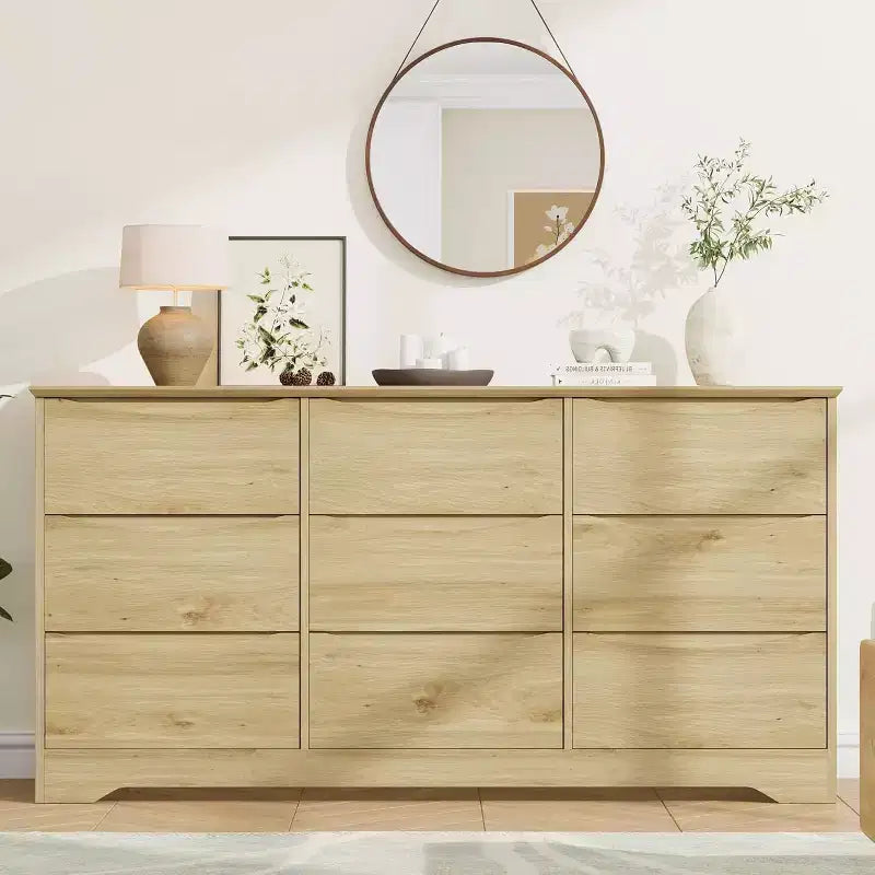 Commode en bois à 9 tiroirs, longue commode de rangement, commode moderne, pour chambre à coucher, salon