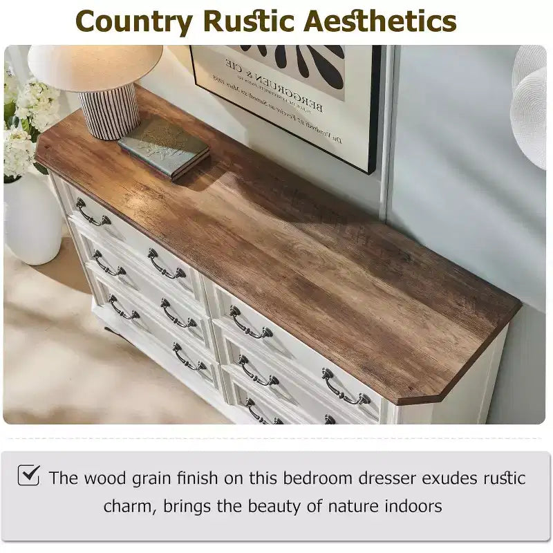 Commode à 6 tiroirs SinCiDo pour chambre à coucher, commode rustique en bois de style ferme, commode vintage de 54 po de largeur pour salon