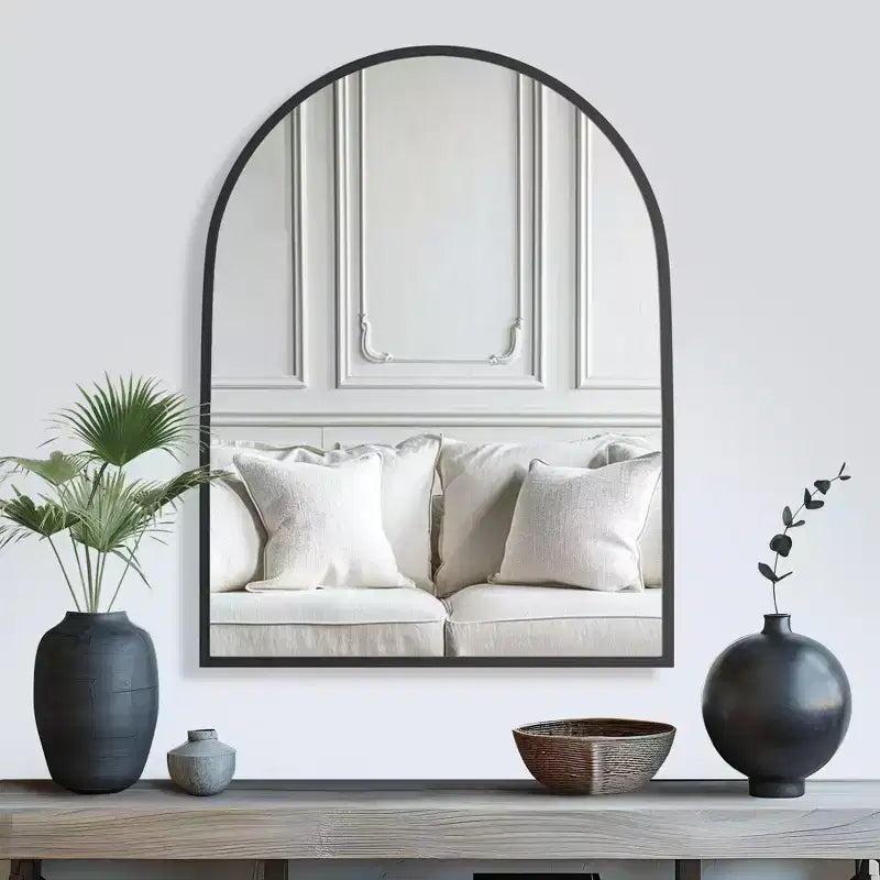 2 Pièces 39 po H X 30 po L Cadre de Miroir Mural en Alliage d'Aluminium Noir Finement Bordé à Angle Droit Arché