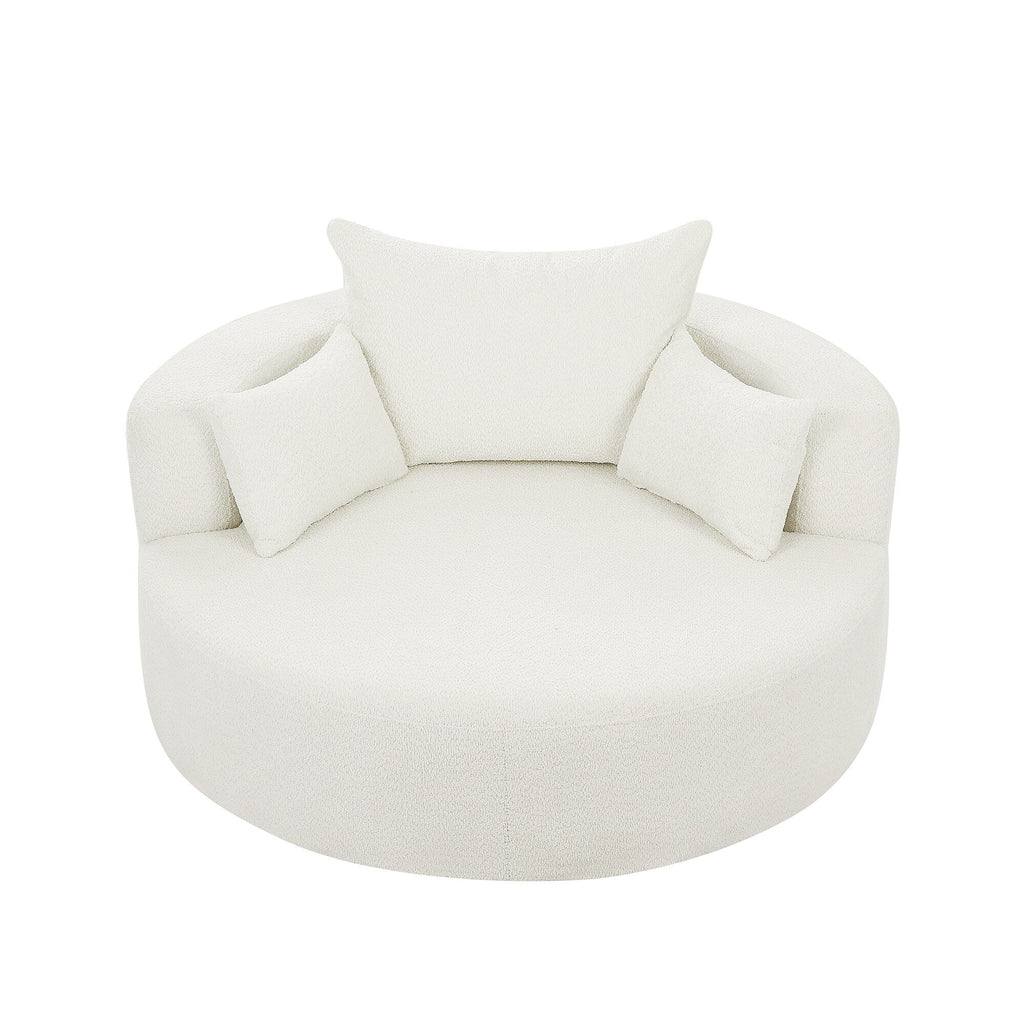Fauteuil baril accent en chenille, Fauteuil de salon, Fauteuil rond avec base pivotante à 360 degrés et 3 coussins amovibles