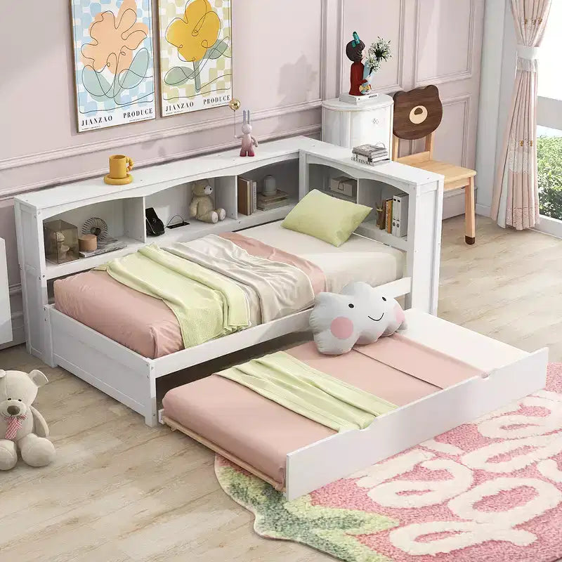 Lit de repos double Whisen Morden Design avec lit gigogne, armoires de rangement et ports USB