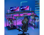 Bureau de gamer Bestier 71,5 pouces avec prise de courant, bureau d'ordinateur en L avec support d'écran, table de gamer d'angle avec étagère réglable et crochet pour casque