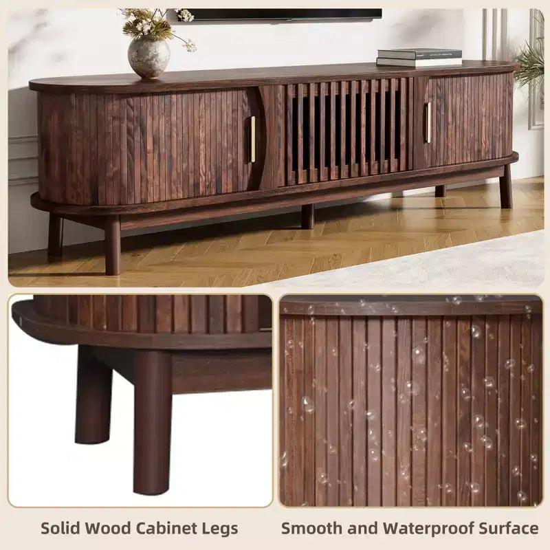 PexFix 66.9 Meuble TV Moderne de Ferme pour TV 75 Pouces, Meuble TV en Bois avec Rangement, Table Console TV pour Salon Chambre, Marron