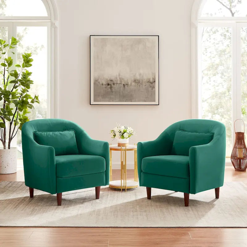 28,34 W Lot de 2 fauteuils d'appoint, fauteuil barillet en velours avec pieds en bois massif