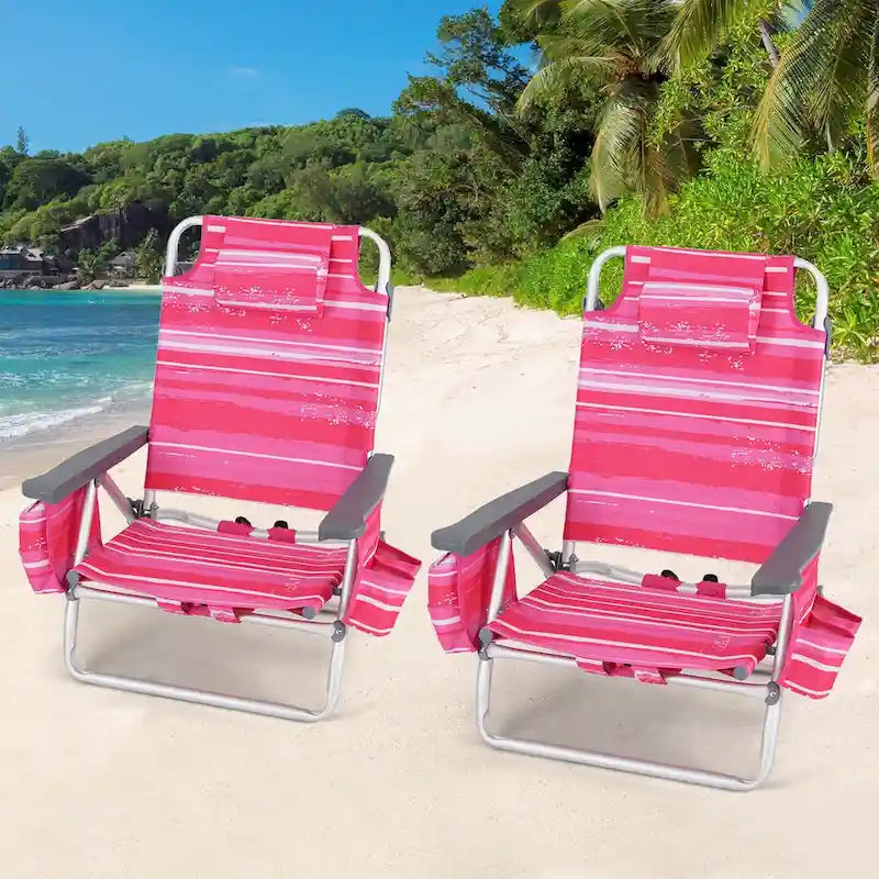 Lot de 4 chaises de plage pliantes de randonnée Costway, 5 positions d'extérieur - Voir détails
