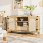 Meuble buffet en rotin de 47,2'' avec rangement, buffet de cuisine/bar à café avec portes et tiroir, buffet de style bohème/ferme