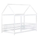 Lit au sol une place Luxystar de style cabane avec cadre de toit et clôture
