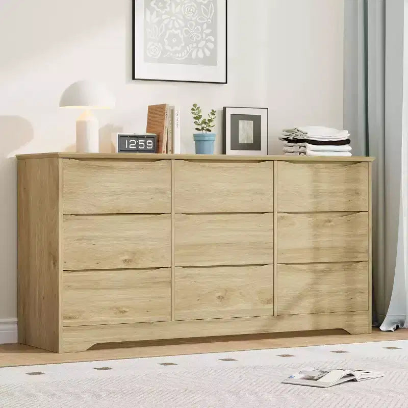 Commode en bois à 9 tiroirs, longue commode de rangement, commode moderne, pour chambre à coucher, salon