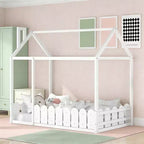 Lit cabane en bois avec barrière de sécurité pour enfants et adolescents, blanc