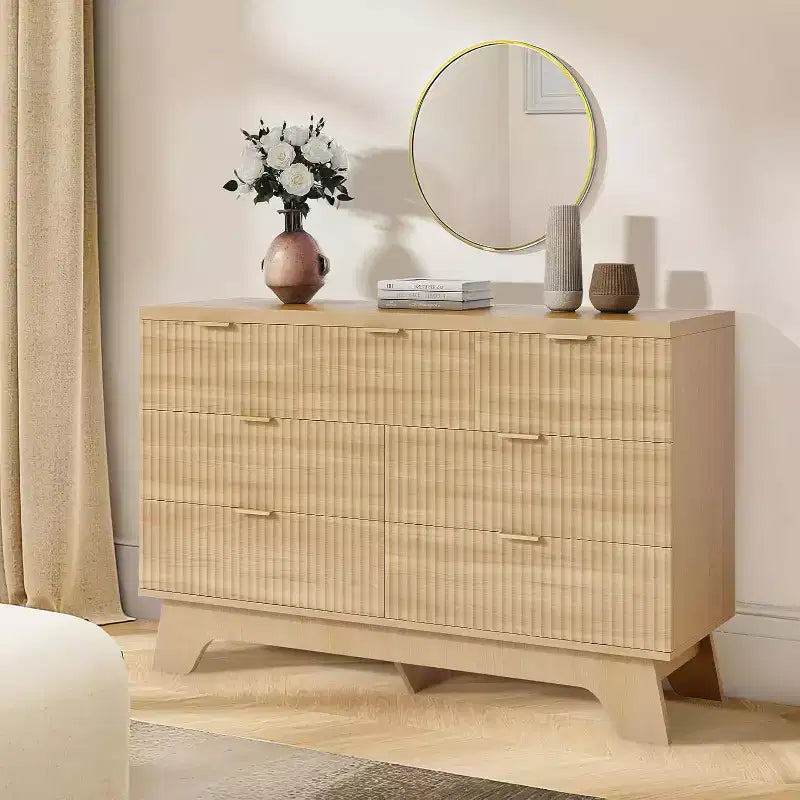 Commode à 7 tiroirs pour chambre à coucher, commode moderne du milieu du siècle, commode à tiroirs cannelée, meuble TV, organisateur de rangement pour salon, couloir, entrée