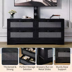 Meuble TV bahut de style campagnard pour téléviseurs jusqu'à 70'', 4 tiroirs, portes en rotin, meuble de rangement en bois, console média pour chambre ou salon