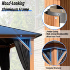 Tonnelle EROMMY à toit rigide, pergola extérieure avec double toit, moustiquaire et rideaux, auvent robuste pour patio, jardin, fête au bord de la piscine