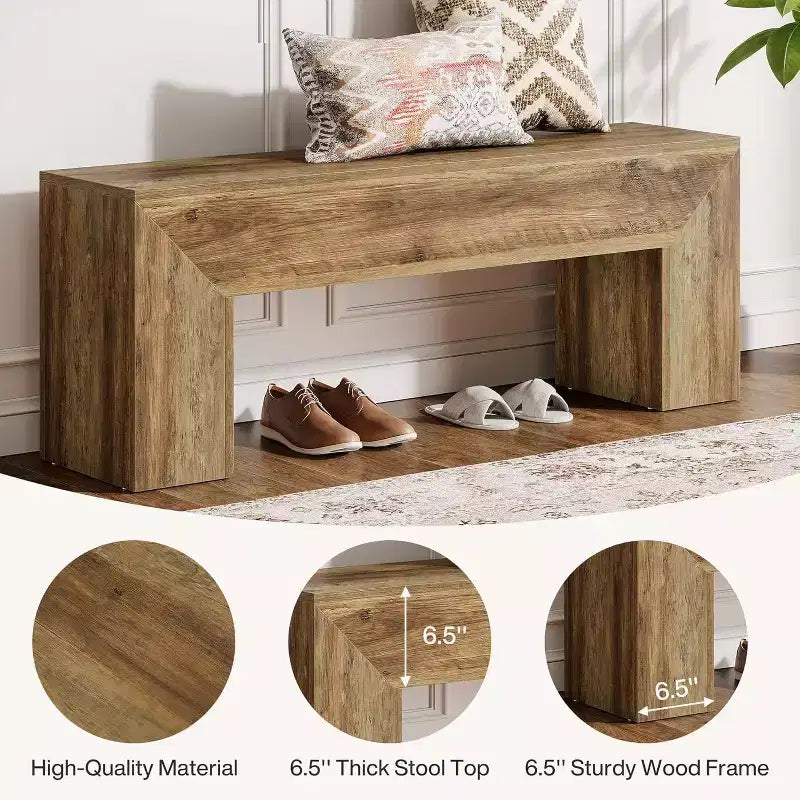 Banc d'entrée en bois Lantine47'', banc d'entrée de style ferme avec rangement pour salon, chambre à coucher, couloir, assemblage facile, brun chêne