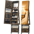 Miroir Psyché à Bijoux 360°, Meuble de Rangement à Bijoux Verrouillable sur Pied avec Miroir, Tiroirs et Roulettes, Armoire à Bijoux avec Support de Maquillage Pliable