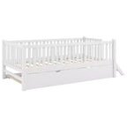 Cadre de lit double avec lit gigogne et garde-corps, lit plateforme bas avec escalier pour garçons et filles