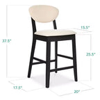 Ensemble de 2 tabourets de bar hauteur comptoir en bois et tissu d'inspiration Mid-Century Modern