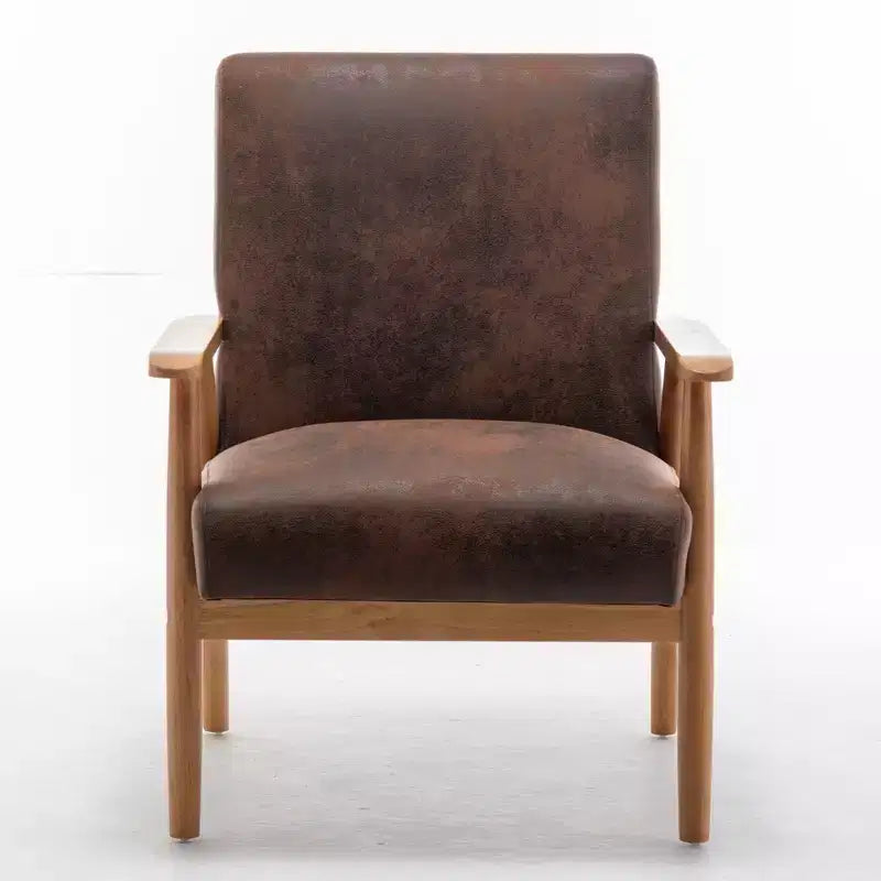 Fauteuil d'appoint Okak 25.38 W avec revêtement confortable, fauteuil de lecture en bois massif de style Mid-Century pour salon, chambre à coucher, salle d'attente