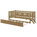 Cadre de lit double avec lit gigogne et garde-corps, lit plateforme bas avec escalier pour garçons et filles