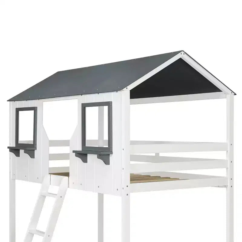 Lit superposé Luxystar de style cabane avec toit et fenêtre