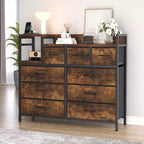 COZONY Commode de rangement à 9 tiroirs de 86,4 cm de haut et meuble TV, Tour de rangement en tissu, Rangement à cadre en acier robuste pour le salon, utilisation dans les petits espaces