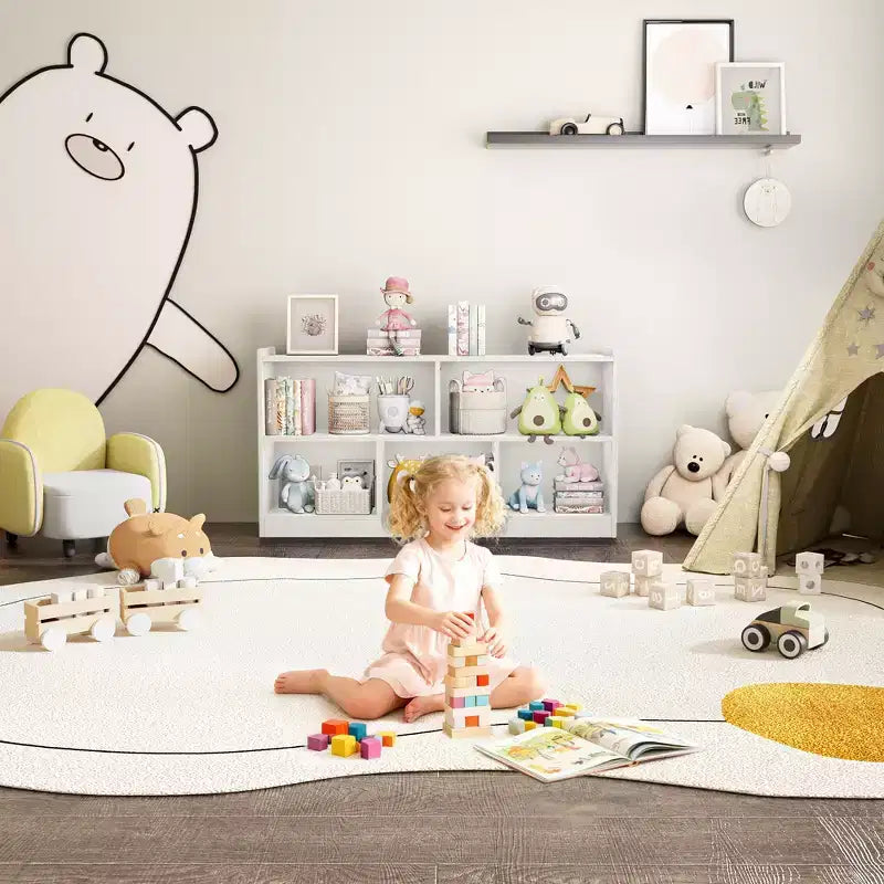 Meuble de rangement pour enfants en bois avec 5 sections, bibliothèque Montessori et organisateur de jouets pour crèche, salle de jeux, salle de classe et chambre à coucher