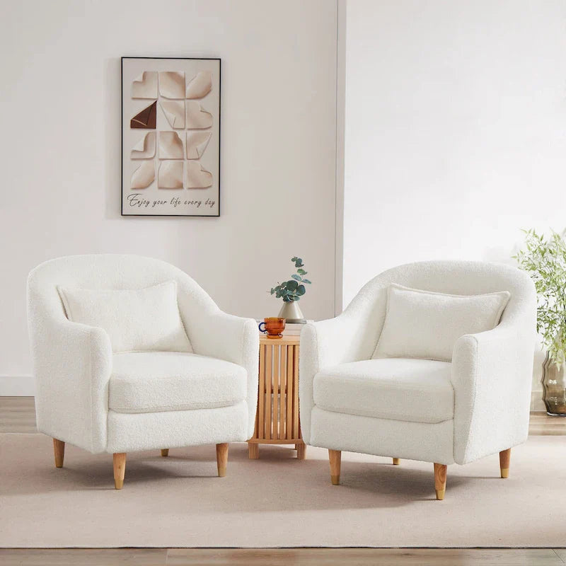 28,34 W Lot de 2 fauteuils d'appoint, fauteuil barillet en velours avec pieds en bois massif