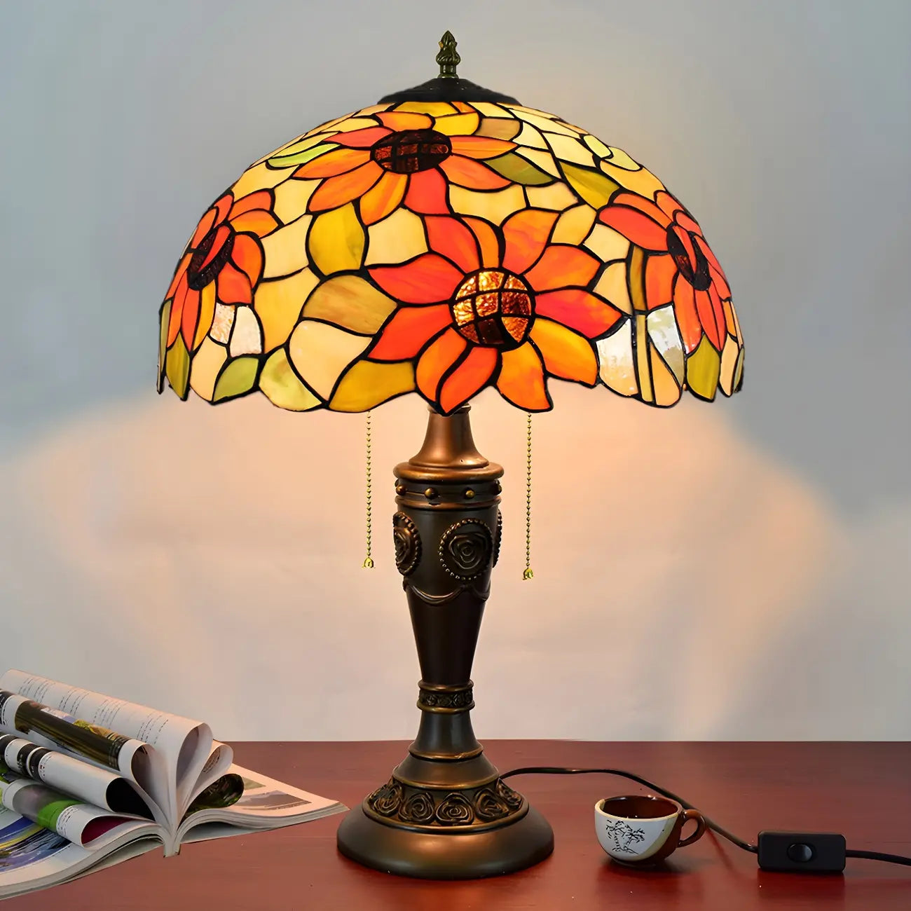 HomeyFad Lampe de table à 2 lumières dôme en verre inoxydable vintage