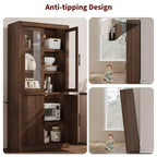 Grand garde-manger de cuisine en bois, armoire de rangement alimentaire autonome de style ferme avec 4 portes magnétiques, étagères réglables, grand rangement