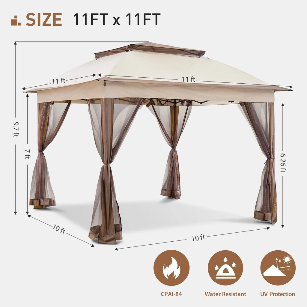 Cozywor Tonnelle escamotable en acier de 3,35 m x 3,35 m avec moustiquaire