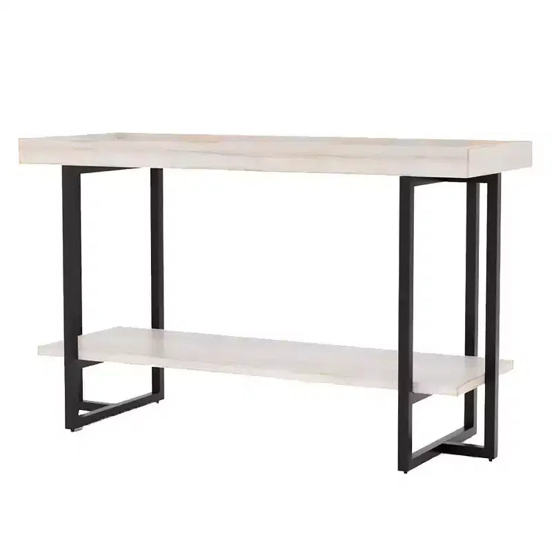MAISON : Intérieur + Extérieur Table basse rectangulaire Grislare Blanc antique/Noir : Style transitionnel, étagère de rangement, MDF et placage