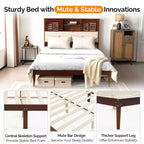 Cadre de lit en bois brun de luxe Karl Home, taille double, plateforme avec tête de lit capitonnée à LED, station de recharge