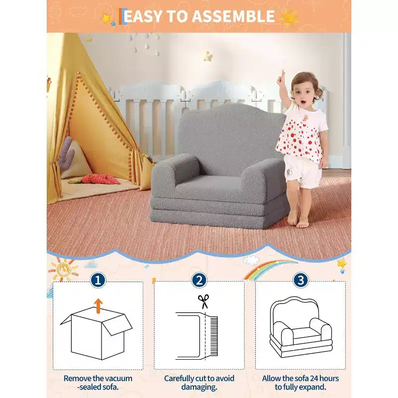 Canapé et fauteuil pour enfants 2-en-1 – Sofa en mousse pliable pour tout-petits