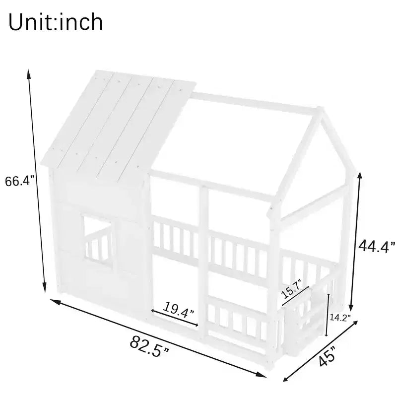 Cadre de lit au sol Whisen Twin Size, lit en forme de maison avec toit, clôture