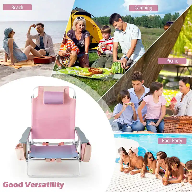 Lot de 4 chaises de plage pliantes de randonnée Costway, 5 positions d'extérieur - Voir détails