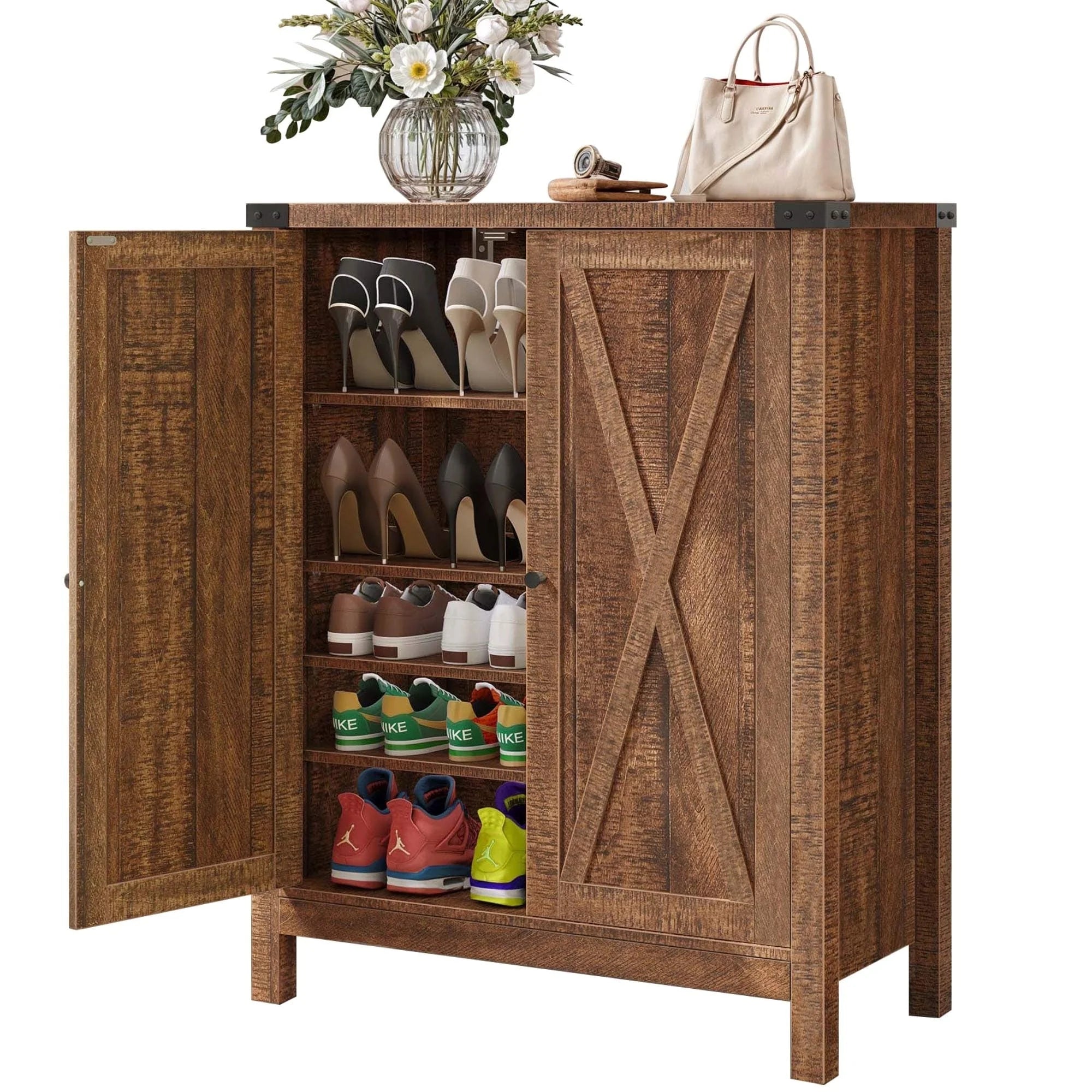 Meuble de rangement pour chaussures Moasis à 5 niveaux et 20 paires avec portes doubles pour entrée