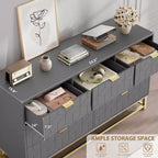 Commode pour chambre à coucher, commode de 136 cm de large avec 7 tiroirs, poignées et pieds en métal doré, commode moderne pour placard, couloir