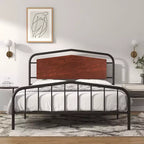Cadre de lit double avec tête et pied de lit en bois, sommier plateforme robuste avec rangement sous le lit, construction en métal massif, assemblage facile
