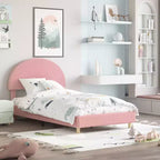 Cadre de lit moderne pour enfants avec tête de lit capitonnée en boucle et archeLattes en bois robustes, sans bruit, aucun sommier saisonnier nécessaire, assemblage facileLit jumeau