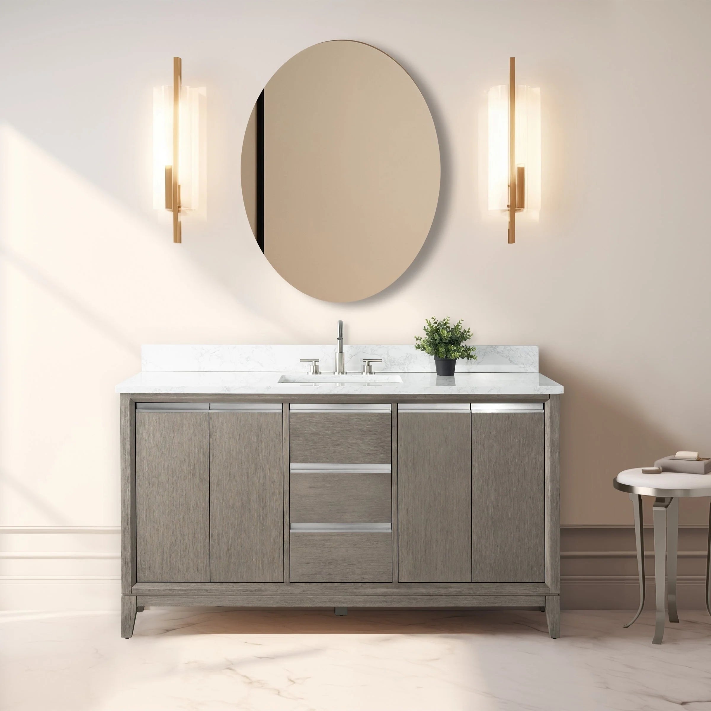 Meuble-lavabo Vanity Art avec évier en céramique et dessus en marbre reconstitué