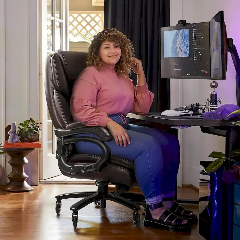Chaise de bureau de direction Bossin grande taille et forte, 500 lb, avec support lombaire réglable, chaise ergonomique en cuir PU à dossier haut pour ordinateur
