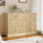 Commode à 6 tiroirs cannelés pour chambre à coucher, commode horizontale en bois avec poignées en métal, organiseur de rangement moderne pour chambre à coucher, salon