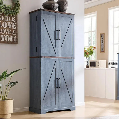 72 Garde-manger de cuisine de style campagnard, armoire de rangement avec portes coulissantes de grange - N/A