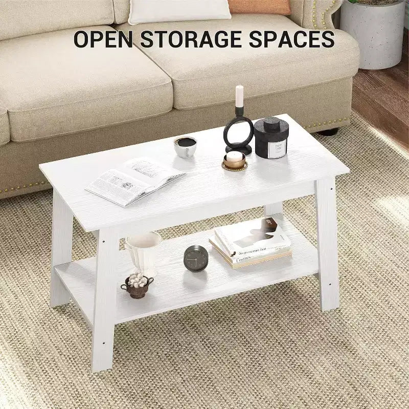 Table Basse Industrielle Moderne 31,5" avec 2 Étages de Rangement, Table Rectangulaire en MDF Noir, Table Compacte et Durable pour Salon et Bureau