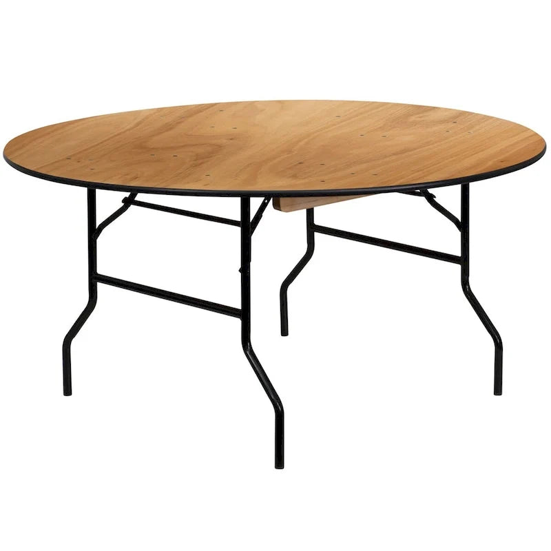 Table de banquet ronde pliante en bois de 60 pouces avec dessus fini
